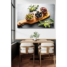 Kanvas Duvar Tablosu Yatay Lokanta Kafe Restoran Akdeniz Mutfak Siyah Yeşil Zeytin Kahvaltı Yağ