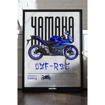 Yamaha Yzf-r25 Siyah Ahşap Çerçeveli Poster, Dekoratif Motosiklet Duvar Tablosu