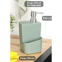 Süngerlik Bölmeli Sıvı Sabunluk - Tezgah Üstü Süngerlikli Sabunluk Mutfak Organizer 850ml Yeşil Yeşil