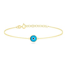 Moom Mücevherat Kadın 14 Ayar Altın Göz Bileklik Klasik Mavi Altın Nazar Gözlü Bileklik Uzatmalı 18 CM Sarı Altın