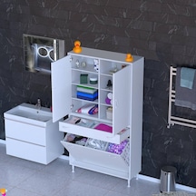 Modilayn Yeni Afra 95x173x32,5 Cm' Lik 1 Çekmece, 3 Göz Sepet, 2 Kapak, 8 Raf Dar Alan Banyo Dolabı Beyaz