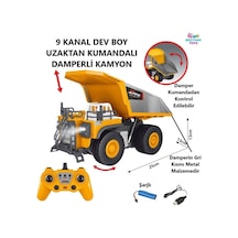 9 Fonksiyon Büyük Boy 25 Cm Metal Damperli Uzaktan Kumandalı Kamyon Şarjlı Oyuncak İş Makinesi 9 Kanal Damperli Kamyon