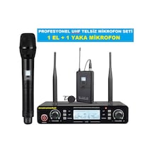 Uhf Kablosuz Profesyonel Telsiz Mikrofon Seti 1 El+ L1 Yaka Mikrofon