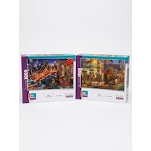 Işıklar Altında Ve Akşam Yemeği İkili Set - 2 X 1000 Parça Manzara İkili Puzzle Seti