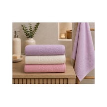Gonca Renkli Havlu 50x90 Cm 3'lü Set %100 Pamuk - Velvet Lilac Çok Renkli