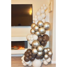 Beysüs 60lı Balon Seti Çikolata Kahve - Gold Krom - Krem Zincir + Pompa Standart