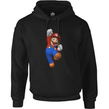 Mario & Luigi - Mario Siyah Erkek Fermuarsız Kapşonlu
