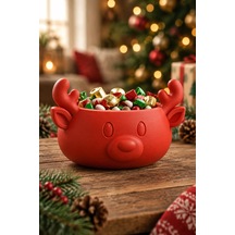 Sonbahar Ve Noel Temalı Ren Geyiği Figürlü Bowl - Sunum Kabı Kırmızı