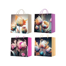 Büyük Boy Lale Desenli Karton Hediye Çantası