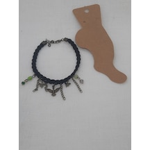 Glamglamour Siyah Örgü Deri Anka Kuşlu Kadın Halhal