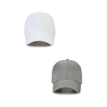 Ritagarcia Unisex Ayarlanabilir Spor Beyaz-koyu Gri Basic Kep Şapka 2'li Set Beyaz - Gri