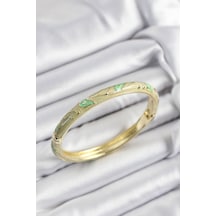 Mineli Pirinç Yeşil Yaprak Motifli Gold Renk Kadın Kelepçe - Tj-bb7413 Diğer