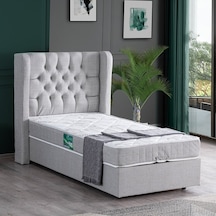 Setaymobilya Baza, Riga Tek Kişilik Baza + Başlık + Comfort Yatak, Açık Gri
