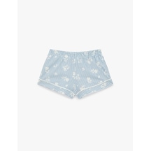 Koton Pamuklu Beli Lastikli Rahat Kesim Çizgili Şort Pijama Altı Mavi Çizgili 6slk80038mw