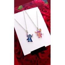 Anime Stitch & Angel Kolye Kadın Erkek İkili Çift 2 Adet Çok REnkli