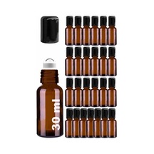 Afracam 30 Ml Çelik Roll On Şişesi 30 Cc Sızdırmaz Siyah Kapaklı Cam Şişe 25 Adet Amber, 30