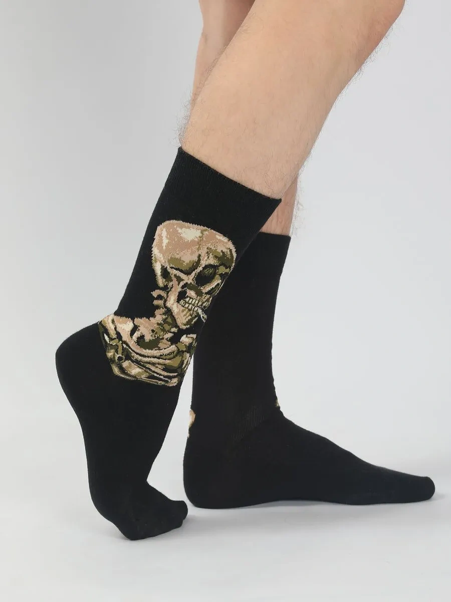 Morrah Sigara İçen İskelet Baskılı Siyah Uzun Çoraplar 1 Çift 319239983 Siyah