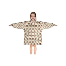 Noel Temalı 6-13 Yaş Çocuk Giyilebilir Battaniye Hoodie, Kalın Peluş, Büyük Boy-a150 Krem - Pembe