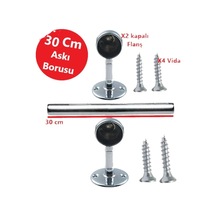 Dolap Içi 30 Cm Yuvarlak Elbise Askı Borusu, Tavan Askı Aparatı, Vidaları Ve Askı Flanşları İle Birlikte Diğer