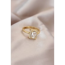Ayarlamalı Gold Renk Metal Zirkon Ve Kristal Taşlı Dikdörtgen Model Yüzük Çok Renkli