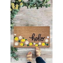 Karmat Limon Temalı Paspas, Hello Yazılı Paspas, Kapı Önü Paspası Sarı-45 X 70 Standart