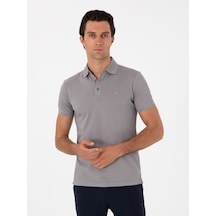 Koyu Gri Slim Fit Polo Yaka Pamuklu Basic T-shirt