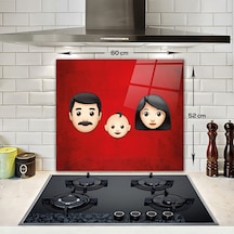 Decorita Emoji Ailesi Anne & Baba & Çocuk Cam Ocak Arkası 52x60cm