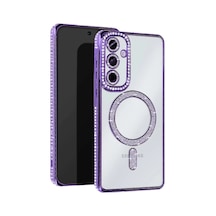 Samsung Uyumlu Galaxy S25 Kılıf Joke Simli Magneticsafe Kılıf Derin Mor