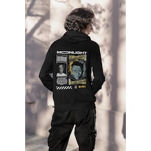 Nevermind Unisex Moonlight Baskılı Oversize Baskılı Kapşonlu Sweatshirt 3 I Siyah