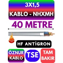 Öznur 3x1,5 Nhxmh Alev İletmez Kablo Metre Seçenekli Gri - 40 Metre