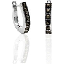 Oya Silver Markazit Taşlı Gümüş Kadın Halka Küpe 1.8x1.7cm Oyshk022