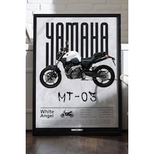 Mt-03 Siyah Ahşap Çerçeveli Poster, Dekoratif Motosiklet Duvar Tablosu