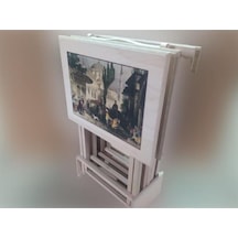 Zigon Çanta Sehpa Resimli Büyük Model Ham Kayın Dikdörtgen Torna Ayak Natüre Kutu Sevk El Yapım
