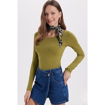 Tudors Kadın Slim Fit Dar Kesim Uzun Kollu Viskon Yeşil Bluz-35208 Yeşil