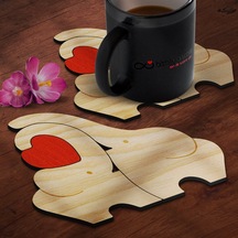 Kişiye Özel Puzzle Sevimli Filler Ahşap Bardak Altlığı - 1 4 Ade