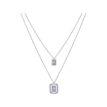 Nagıss Baget Taşlı 925 Ayar Gümüş İkili Kadın Kolye