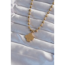 Ezoconcept 316l Çelik Top Zincirli Gold Renk İşlemeli Yonca Model Kolye 001