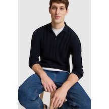 U.S. Polo Assn. Erkek Antrasit Melanj Dik Yaka Yarım Fermuarlı Regular Fit Saç Örgü Desenli Kazak 50328961-vr033 Lacivert