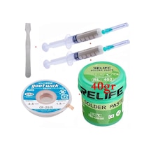 Relıfe Krem Lehim Pasta 183 C 40g Flux Lehim Toplama Cp-2515 Lehim Emme Teli 2,5 Mm Ve Metal Spatula Seti02