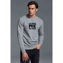 Leave Me Alone Baskılı Gri Erkek Örme Sweatshirt