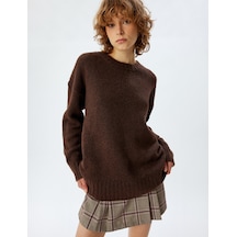 Koton Basic Triko Tunik Bisiklet Yaka Uzun Kollu Kahverengi 5wal60002ıt