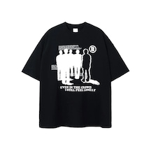 Flood Of Style Siyah Lonely Baskılı Bisiklet Yaka Oversize Erkek Tişört