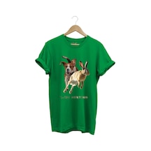 Avcılık Hunting Tavşan Avı Ve Av Köpeği Tasarım Baskılı %100 Pamuk Regular Fit Unisex T-shirt Yeşil