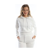 Kadın Kapüşonlu 3 İplik Şardonlu Sweat Ekru