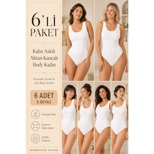 Loule Kadın 6'lı %95 Pamuklu Geniş Askılı Alttan Kancalı Body Beyaz