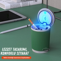 Üniversal Kahve Bardağı Görünümlü Led Işıklı Yanmaz Koku Geçirmez Oto Küllük Dumansız Sızdırmaz Kapaklı Araç İçi Küllük Araba Küllüğü Yeşil Beyaz
