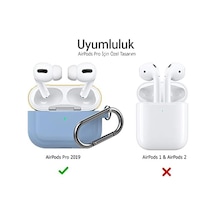Airpods Pro 1. Ve 2. Nesil Uyumlu Silikon Kılıf Kablosuz Şarj Destekli, Karabinalı İnce Koruyucu Case Açık Mavi