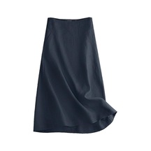 Zanzea Bayan Yaz Casual Yan Fermuarlı Pamuk Keten Etekler Koyu Mavi