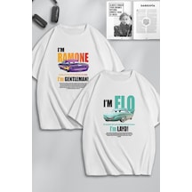 Unisex Kadın Erkek Ramone,flo Layd Ve Gentleman Baskılı Sevgili Çift Kombini Tasarım Oversize Tshirt Beyaz Mck0515 Beyaz
