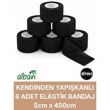 5cm 6'lı Set Kendinden Yapışkanlı Elastik Bandaj, Kohesiv Bandaj 5cm X 4.5m Spor, Bilek, Ayak Bileği, Veteriner Bandajı Siyah